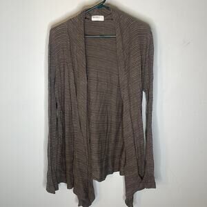 ALLEN ALLEN USA Brown / Tan Knit Cotton Blend Waterfall Open Front Cardigan O/S